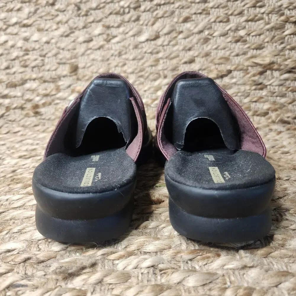 Clarks Burgundy Red Leather Patty Lorene Slip On Mule Clogs Size 7M